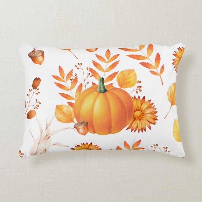 Colourful October Pumpkins Autumn Pattern Decorative Cushion (Front)