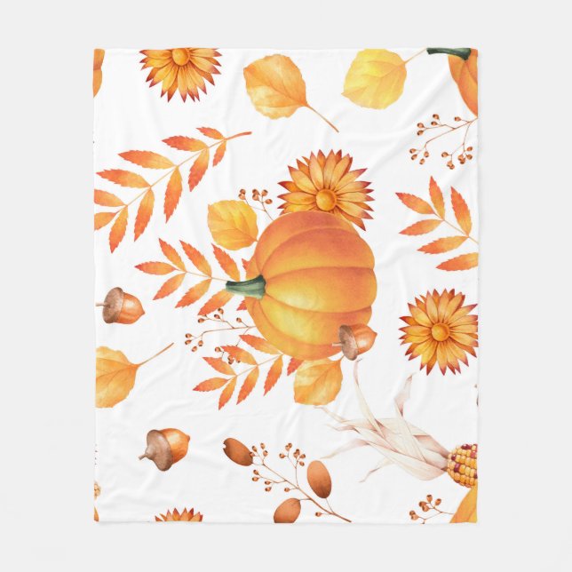Colourful October Pumpkins Autumn Pattern Fleece Blanket (Front)