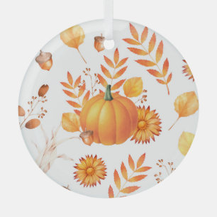 Colourful October Pumpkins Autumn Pattern Glass Tree Decoration