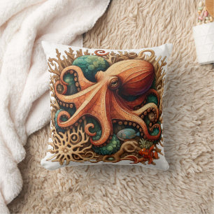 Colourful Octopus Among Coral Reef Habitat Cushion