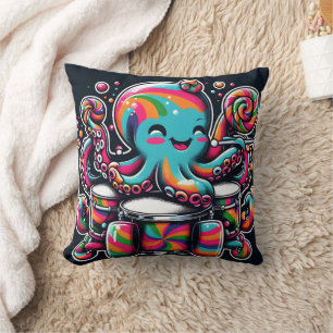 Colourful Octopus Drumming With Lollipops Cushion
