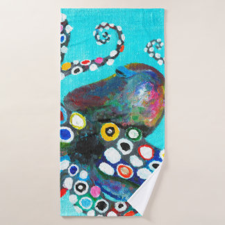 Colourful octopus hand drawn illustration painting bath towel
