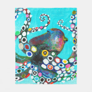 Colourful octopus hand drawn illustration painting fleece blanket