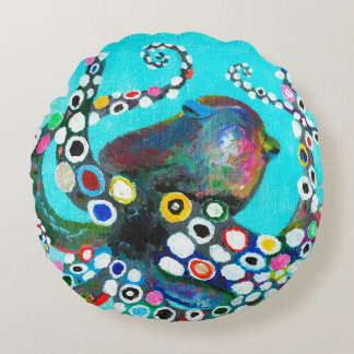 Colourful octopus hand drawn illustration painting round cushion