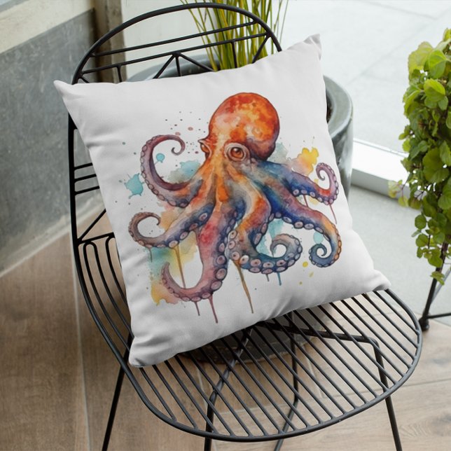 colourful octopus in watercolor  big eyes cushion (Creator Uploaded)