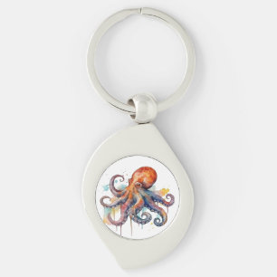 colourful octopus in watercolor big eyes key ring