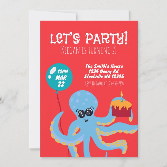 Colourful Octopus Ocean Boys Second Birthday  Invitation (Front)