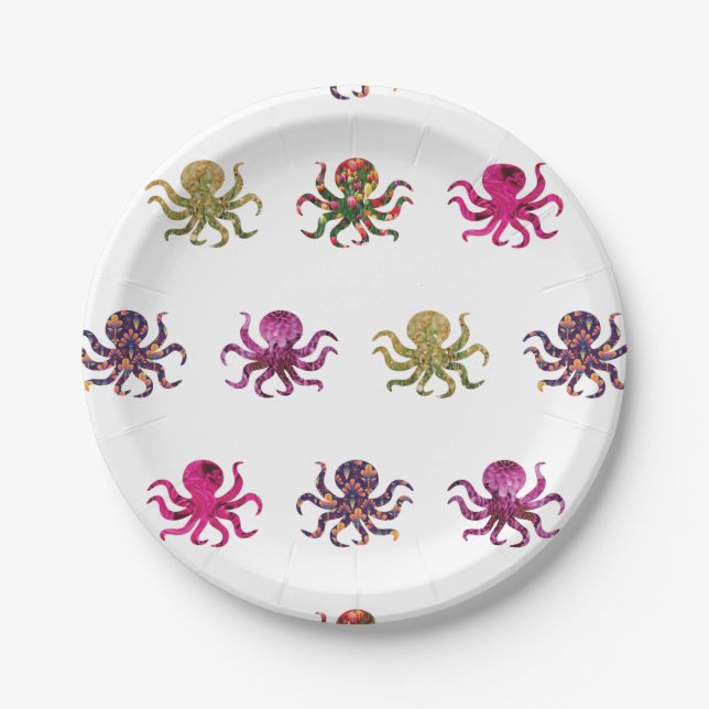 Colourful octopus pattern paper plate (Front)