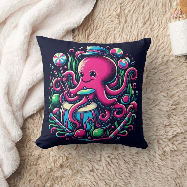 Colourful Octopus Playing Drums With Lollipops Cushion (Blanket)