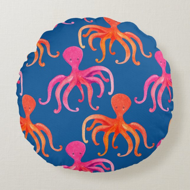 Colourful octopus seamless pattern round cushion (Front)