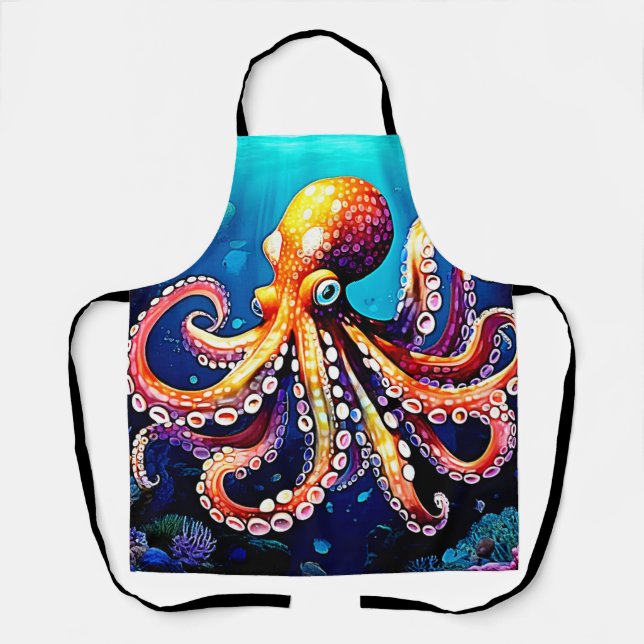 Colourful Octopus View Design Apron (Front)