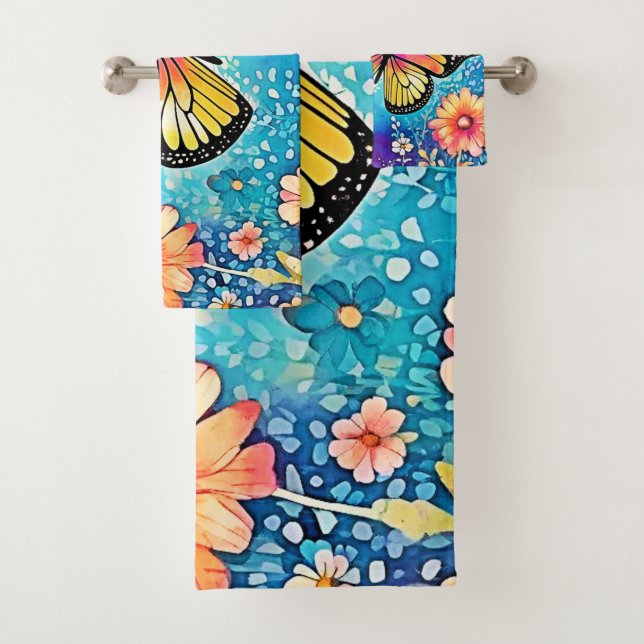 Colourful Octopus View Design Bath Towel Set (Insitu)