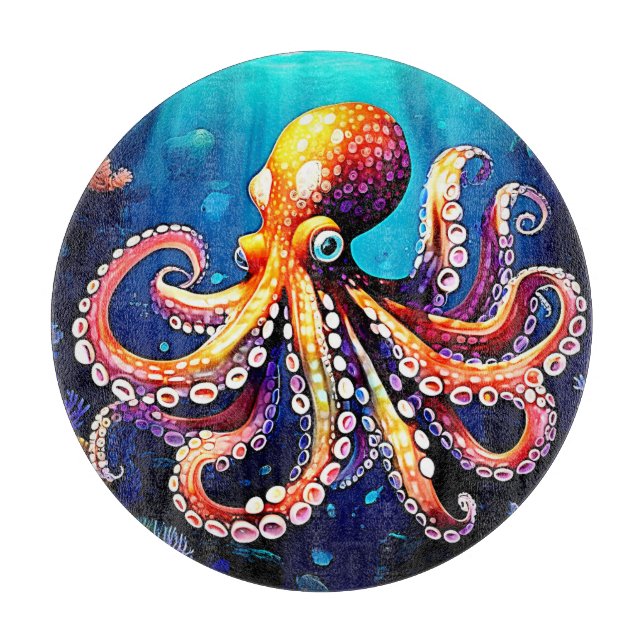 Colourful Octopus View Design Cutting Board (Front)