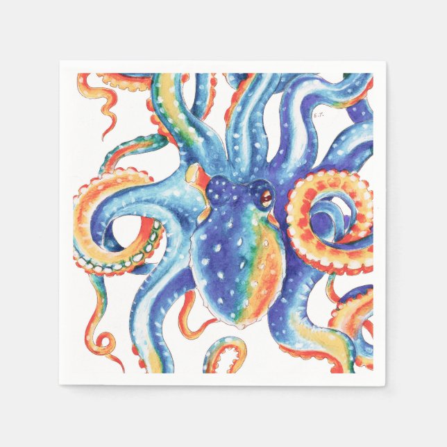 Colourful Octopus Watercolor Art Napkin (Front)