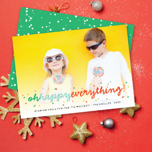 Colourful Oh Happy Everything Confetti Fun Photo Holiday Card
