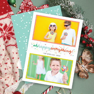 Colourful Oh Happy Everything Dots 2 Photo Collage Holiday Card