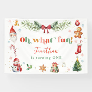 Colourful Oh What Fun 1st Christmas Birthday Party Banner