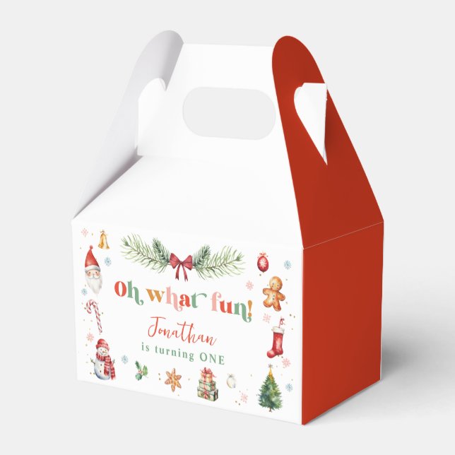 Colourful Oh What Fun 1st Christmas Birthday Party Favour Box (Back Side)