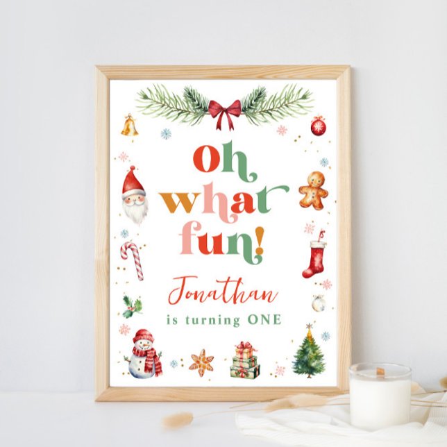 Colourful Oh What Fun 1st Christmas Birthday Party Poster (Creator Uploaded)