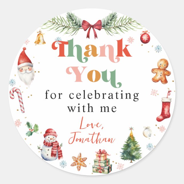 Colourful Oh What Fun First Christmas Birthday Classic Round Sticker (Front)