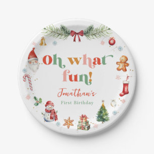 Colourful Oh What Fun First Christmas Birthday Paper Plate