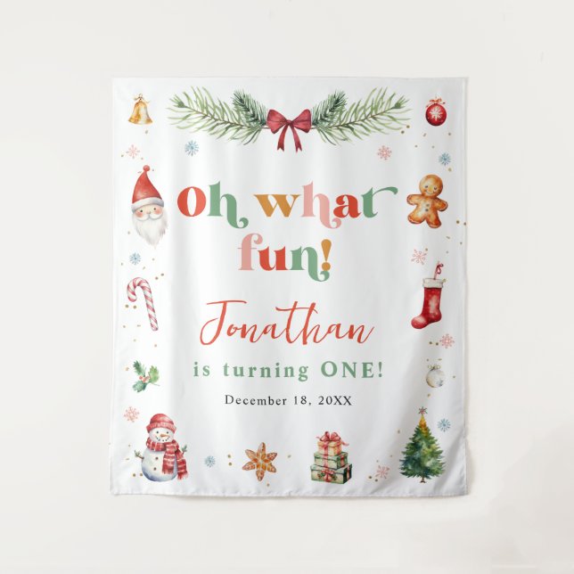 Colourful Oh What Fun First Christmas Birthday Tapestry (Front)