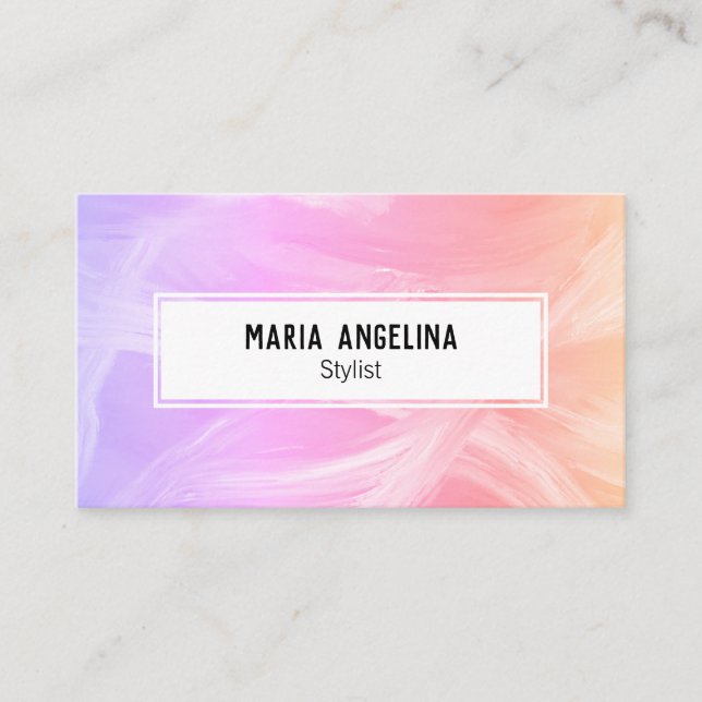 Colourful oil painting abstract pink yellow sunset business card (Front)