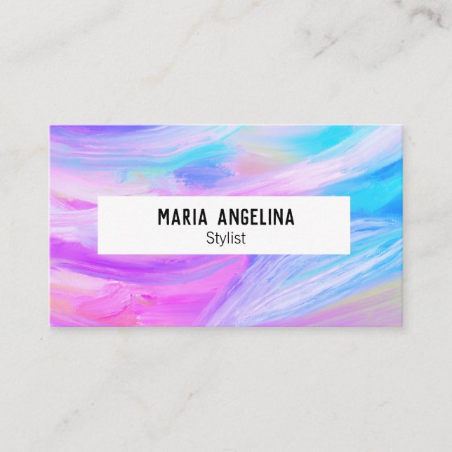 Colourful oil painting abstract purple blue business card (Front)