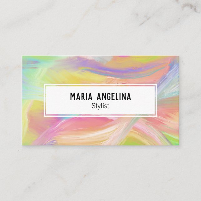 Colourful oil painting abstract rainbow business card (Front)