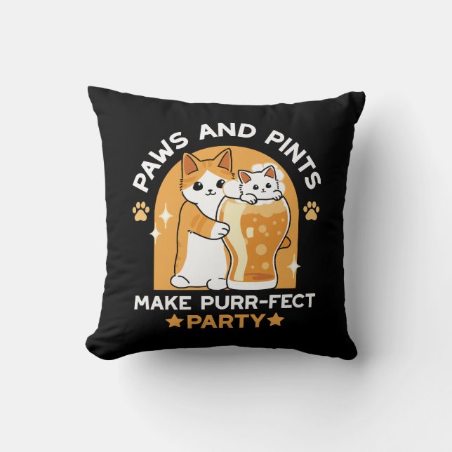 Colourful Oktoberfest Cat Party - Paws and Pints Cushion (Front)