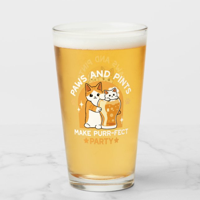 Colourful Oktoberfest Cat Party - Paws and Pints Glass (Front Filled)