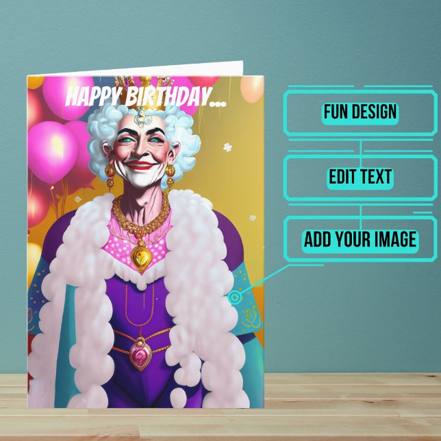 Colourful Old Queen Funny Gay Birthday Card (Make sure their LGBTQ+ birthday is as gay as they are.)