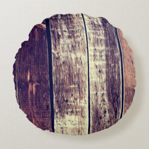 Colourful Old Wood Background - Vintage Dark Yello Round Cushion