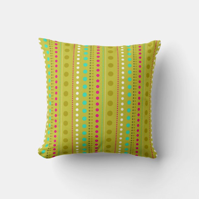Colourful Olive Green  Dotted Stripes Pattern Cushion (Front)