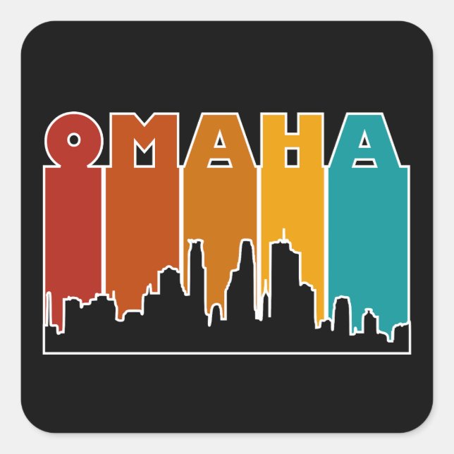 Colourful Omaha Nebraska Retro Sunset Square Sticker (Front)