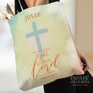 Colourful Ombre Cross Bible Verse Personalised Tote Bag