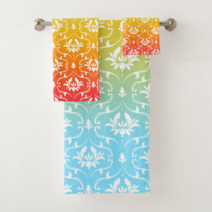 Colourful Ombre & Damask Bath Towel Set