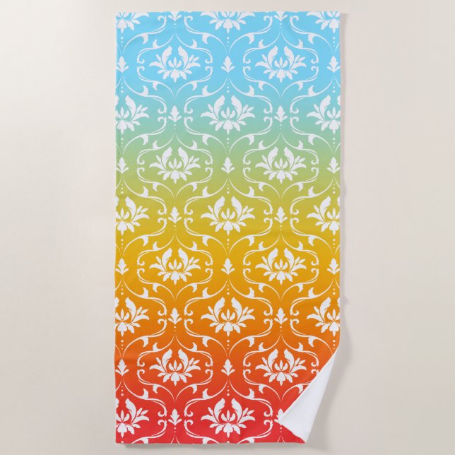 Colourful Ombre Floral Damask Beach Towel (Front)
