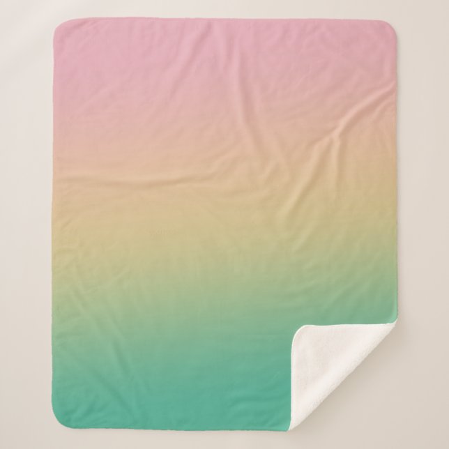 Colourful Ombre Gradient Teal Peach Pink Sherpa Blanket (Front)