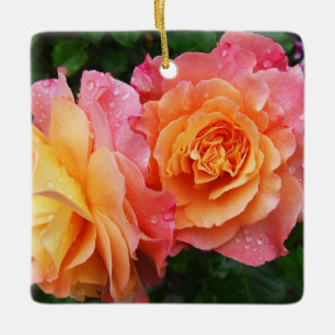 Colourful ombre roses photo ceramic ornament