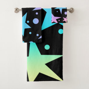 Colourful Ombre Stars and Polka Dots Collection Bath Towel Set