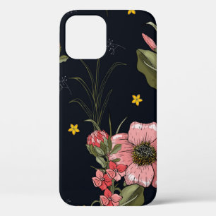 Colourful on dark background. Hand drawn leaf, dai iPhone 12 Case