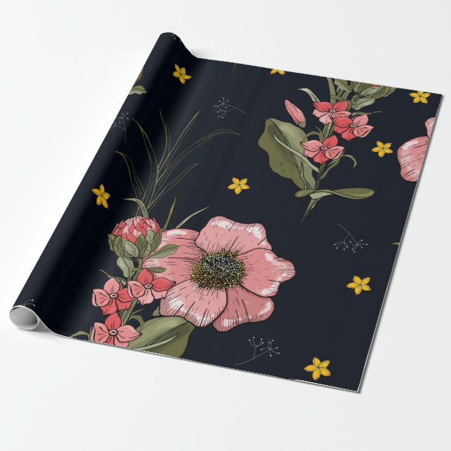 Colourful on dark background. Hand drawn leaf, dai Wrapping Paper (Unrolled)