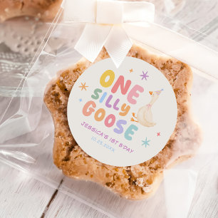 Colourful One Silly Goose Girl 1st Birthday Classic Round Sticker