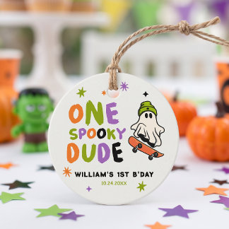 Colourful One Spooky Dude Birthday Favour Tags