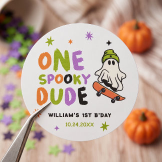 Colourful One Spooky Dude Birthday Paper Sticker