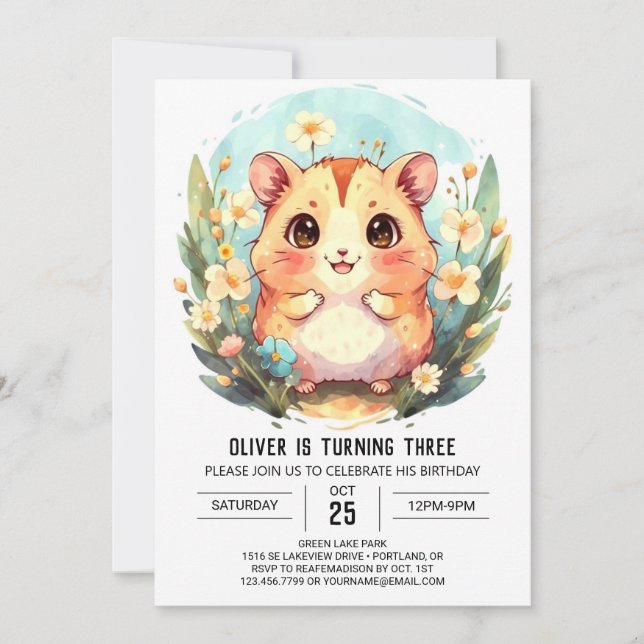 Colourful Online Hamster Birthday Invitation (Front)