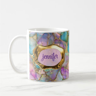 Colourful Opal and Liquid Gold Personalised Coffee Mug