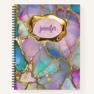 Colourful Opal and Liquid Gold Personalised Notebook