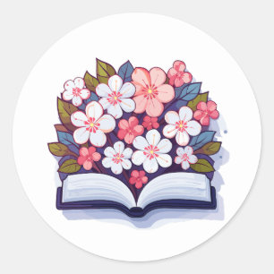 Colourful Open Book with Flowers Classic Round Sticker